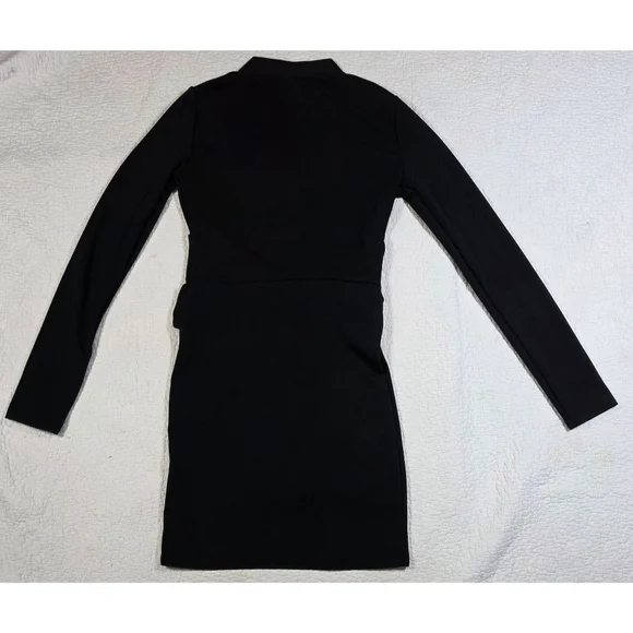 ASOS DESIGN Black Long Sleeve V Neck Mini Dress with Tie Belt in - Picture 4 of 12